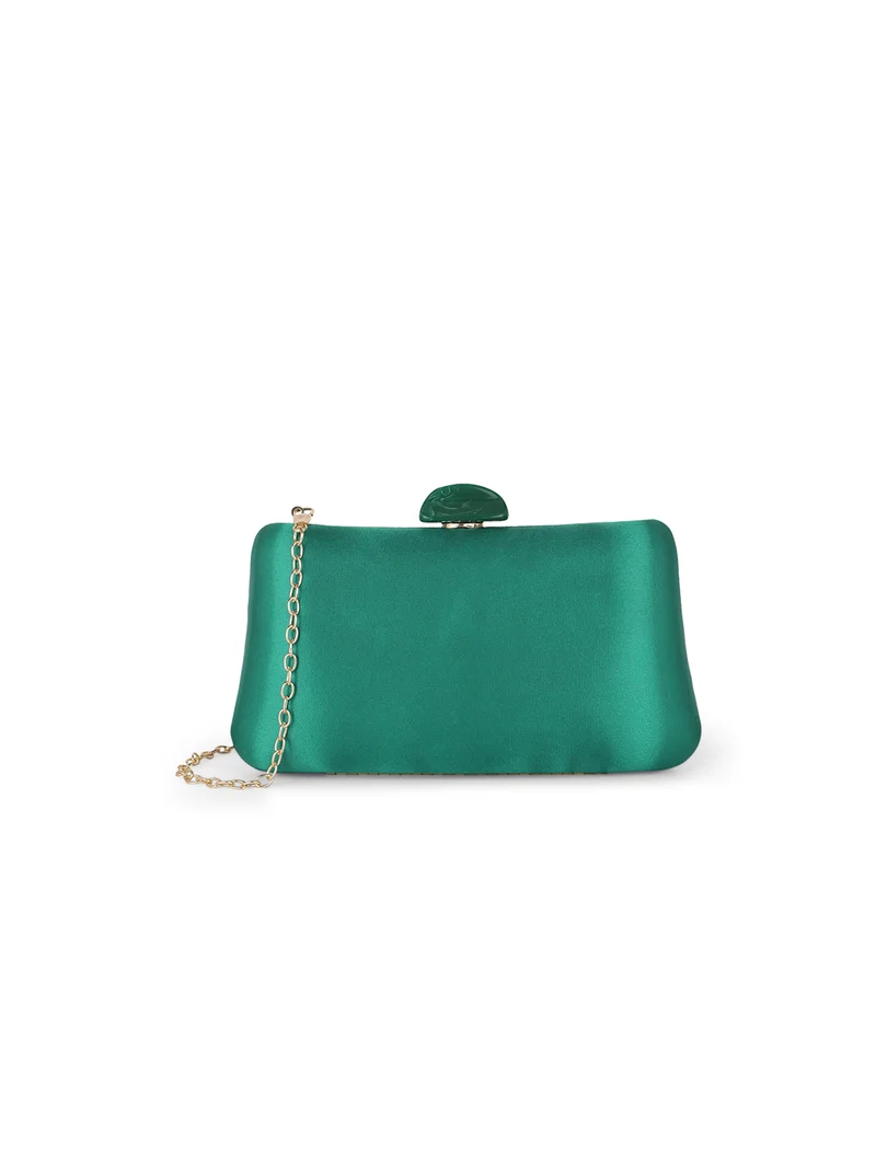جلو باص Globus Women Sea Green Shiny Rectangular Party Clutch With Detachable Chain Strap